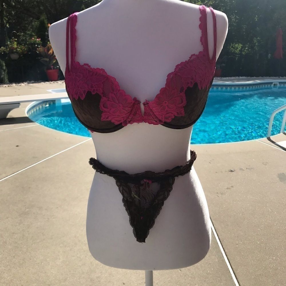 Brown and Pink Bra a Skirted V-String Vintage NWT - Picture 5 of 5